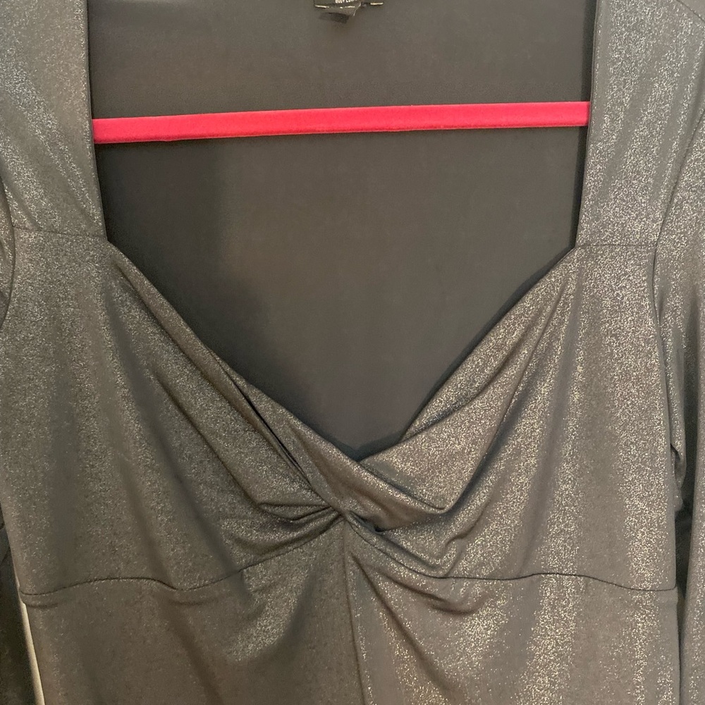 Express Body Contour Metallic Gray Twist Front Body Suit - Picture 4 of 11
